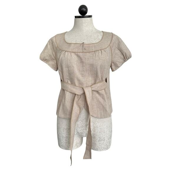 Nine West Jacket Cotton Linen Cap Sleeves Gold Size 2 - Picture 2 of 16